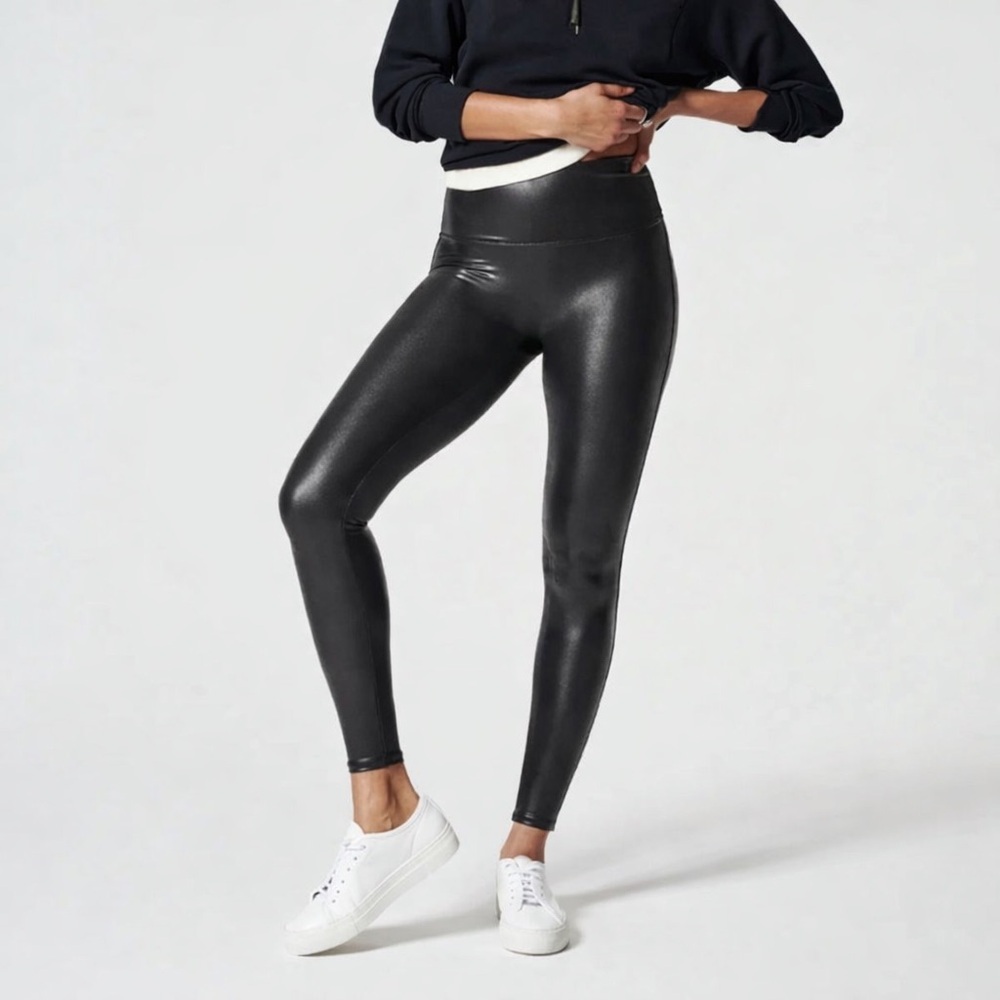 SPANX Black Glossy Faux Leather Leggings (099)